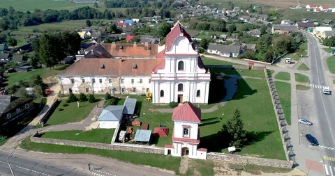 Monastery complex and church in Belarus. Aeril. 4K Stock Footage 96481156