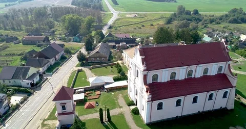 Monastery complex and church in Belarus. Aeril. 4K Stock Footage 96481356