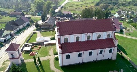 Monastery complex and church in Belarus. Aeril. 4K Stock Footage 96481471