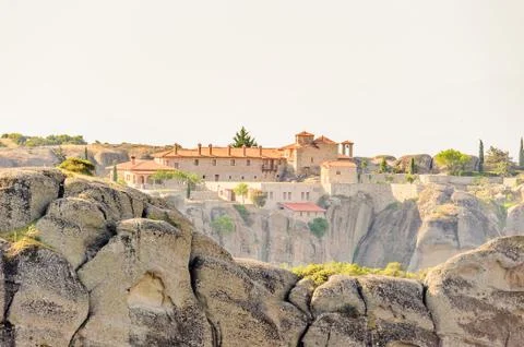 Monastery complex in Meteora mountains, Thessaly, Greece. UNESCO World Herita Stock Photos