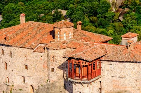 Monastery complex in Meteora mountains, Thessaly, Greece. UNESCO World Herita Stock Photos