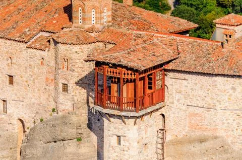 Monastery complex in Meteora mountains, Thessaly, Greece. UNESCO World Herita Stock Photos