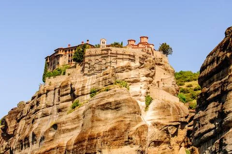 Monastery complex in Meteora mountains, Thessaly, Greece. UNESCO World Herita Stock Photos