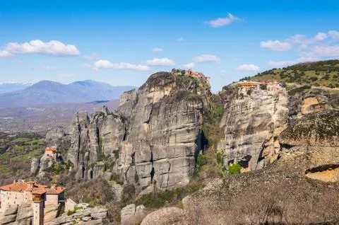 Monastery complex in Meteora mountains, Thessaly, Greece.  UNESCO World Herit Stock Photos