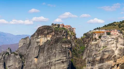 Monastery complex in Meteora mountains, Thessaly, Greece.  UNESCO World Herit Stock Photos