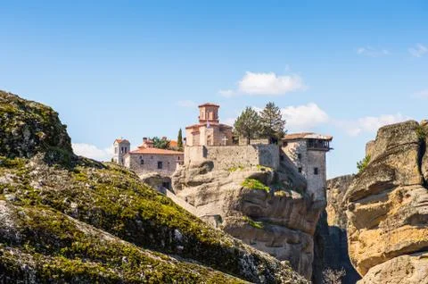 Monastery complex in Meteora mountains, Thessaly, Greece.  UNESCO World Herit Stock Photos