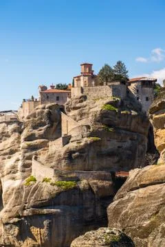 Monastery complex in Meteora mountains, Thessaly, Greece.  UNESCO World Herit Stock Photos