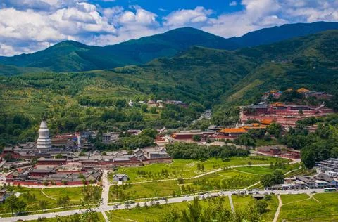 The monastery complex of Wudai Shan (Mount Wutai), UNESCO World Heritage S... Stock Photos