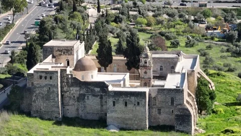 Monastery of the Cross and surrounding valley landscape in Jerusalem Stock-Footage 343908679