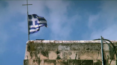 Monastery of the Cross flag of Greece Stock Footage 608483