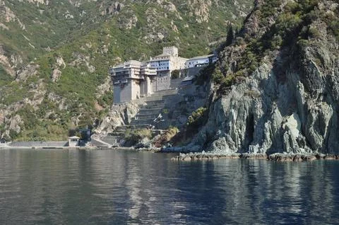The Monastery of Dionysiou is a monastery built on Mount Athos Stock Photos