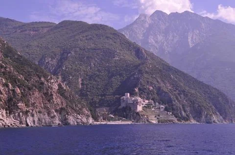 The Monastery of Dionysiou is a monastery built on Mount Athos Stock Photos