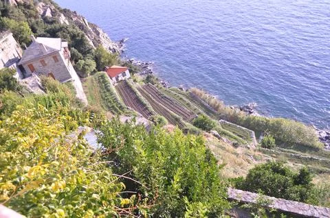 The Monastery of Dionysiou is a monastery built on Mount Athos Stock Photos