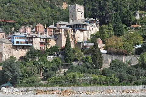 The Monastery of Docheiariou is a monastery built on Mount Athos 스톡 사진