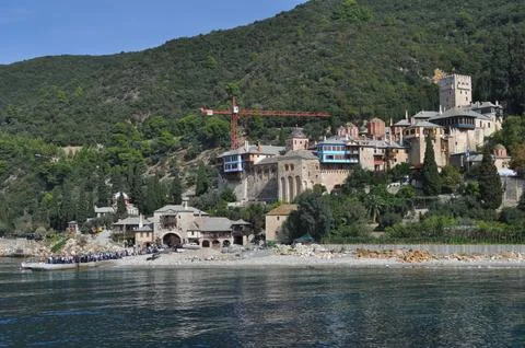 The Monastery of Docheiariou is a monastery built on Mount Athos Stock Photos