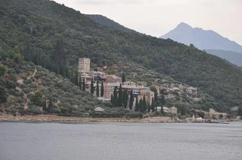 The Monastery of Docheiariou is a monastery built on Mount Athos Stock Photos