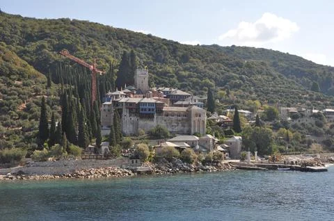 The Monastery of Docheiariou is a monastery built on Mount Athos 스톡 사진