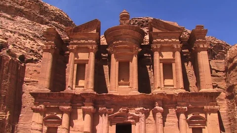 The Monastery (El Deir) with a Bright Blue Sky (Petra, Jordan) Stock-Footage 84293235