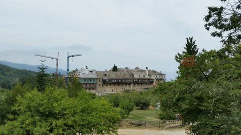 The Monastery of Filotheou is a monastery built on Mount Athos Stock Photos