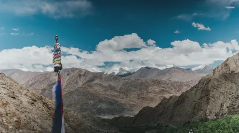 Monastery flag waving with mountains in the background Stock-Footage 54623770
