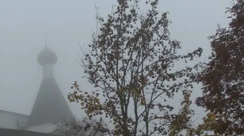 Monastery in the fog Stock Footage 12449690
