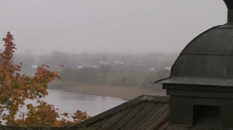 Monastery in the fog Stock Footage 12449692