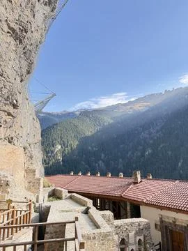 Monastery forest cliff Stock Photos