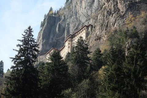 Monastery forest cliff Stock Photos