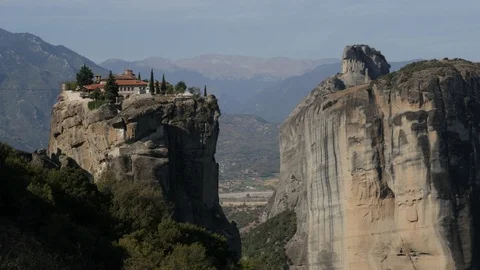 Monastery of the Holy Trinity on top of the natural rock formations 4K Stock Footage 120846822
