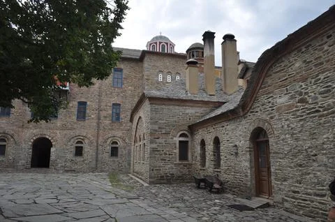 The Monastery of Iviron is a monastery built on Mount Athos Stock Photos