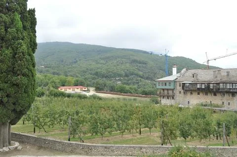 The Monastery of Iviron is a monastery built on Mount Athos Stock Photos