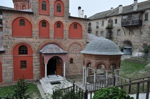 The Monastery of Iviron is a monastery built on Mount Athos 스톡 사진