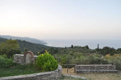 The Monastery of Iviron is a monastery built on Mount Athos 스톡 사진