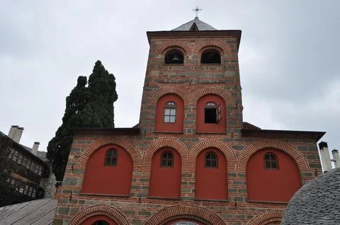 The Monastery of Iviron is a monastery built on Mount Athos 스톡 사진