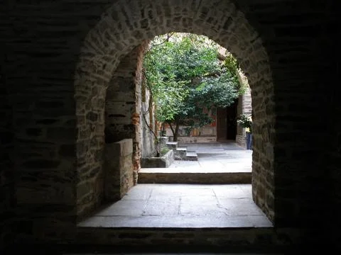 The Monastery of Iviron is a monastery built on Mount Athos Stock Photos