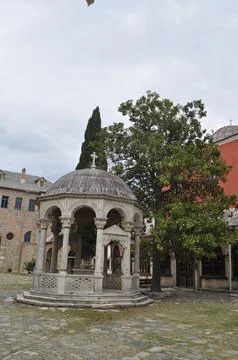The Monastery of Iviron is a monastery built on Mount Athos Stock Photos