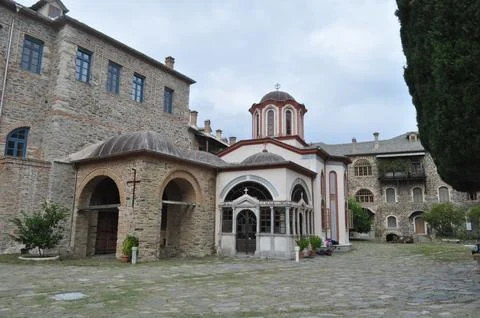 The Monastery of Iviron is a monastery built on Mount Athos Stock Photos