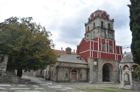 The Monastery of Iviron is a monastery built on Mount Athos Stock Photos