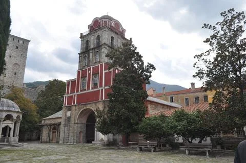 The Monastery of Iviron is a monastery built on Mount Athos Stock Photos