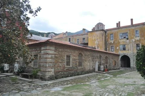 The Monastery of Iviron is a monastery built on Mount Athos 스톡 사진