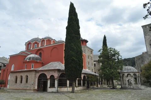 The Monastery of Iviron is a monastery built on Mount Athos Stock Photos