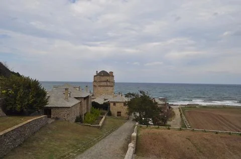 The Monastery of Iviron is a monastery built on Mount Athos Stock Photos