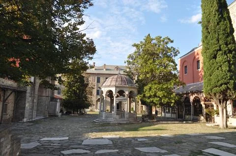 The Monastery of Iviron is a monastery built on Mount Athos 스톡 사진