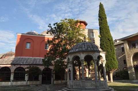 The Monastery of Iviron is a monastery built on Mount Athos 스톡 사진
