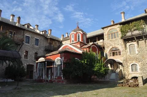 The Monastery of Iviron is a monastery built on Mount Athos Stock Photos
