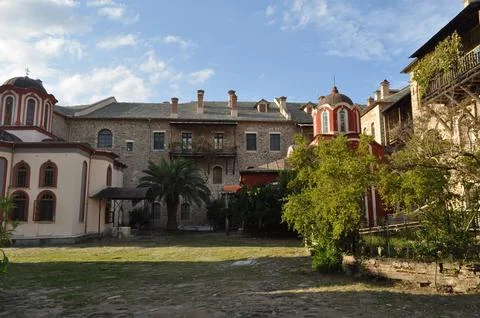 The Monastery of Iviron is a monastery built on Mount Athos Stock Photos