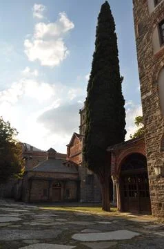 The Monastery of Iviron is a monastery built on Mount Athos Stock Photos