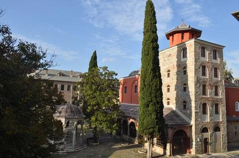 The Monastery of Iviron is a monastery built on Mount Athos Stock Photos