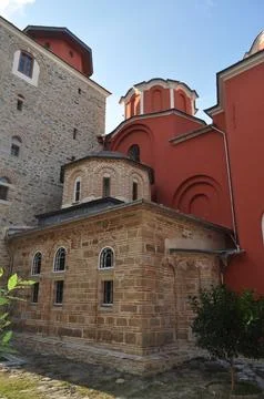 The Monastery of Iviron is a monastery built on Mount Athos 스톡 사진