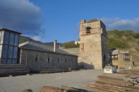 The Monastery of Iviron is a monastery built on Mount Athos Stock Photos